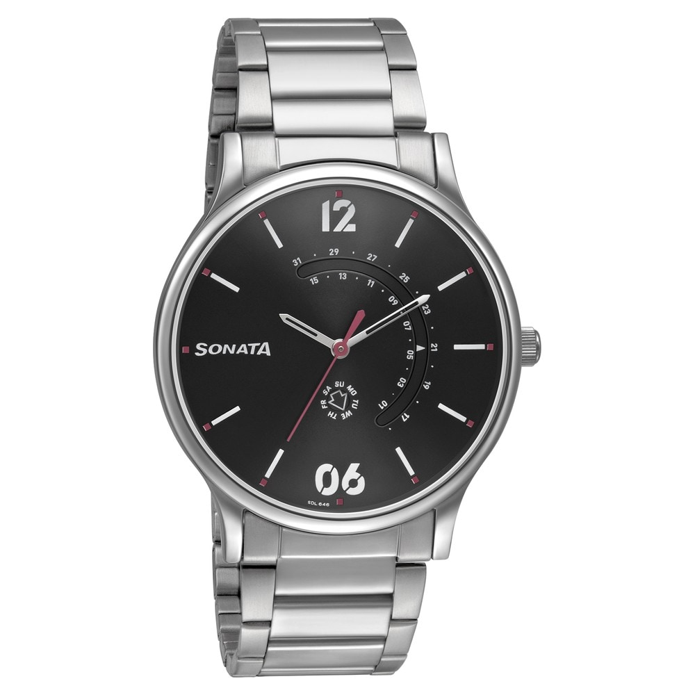 Sonata RPM Brown Dial Silver Stainless Steel Strap Watch 77105SM03