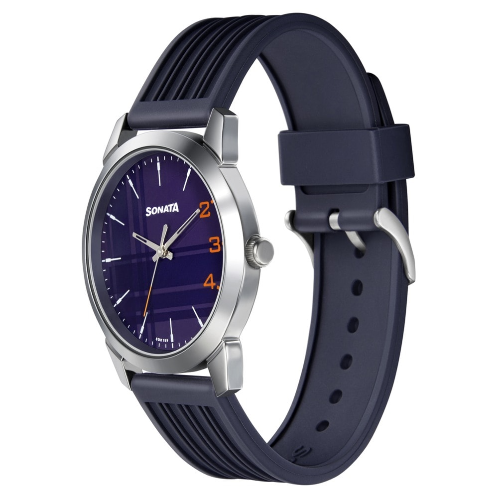 Sonata - Smart Plaid In Blue Dial TPU Strap Watch - 77107SP05W
