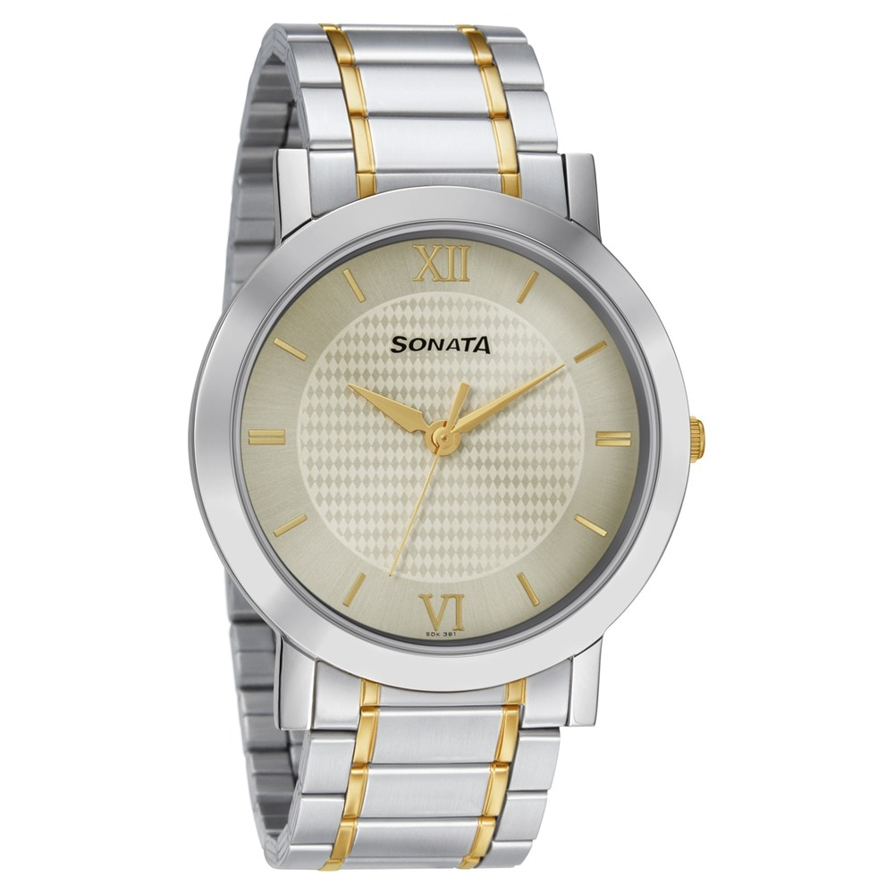 Sonata Champagne Dial Analog Watch 77108BM01