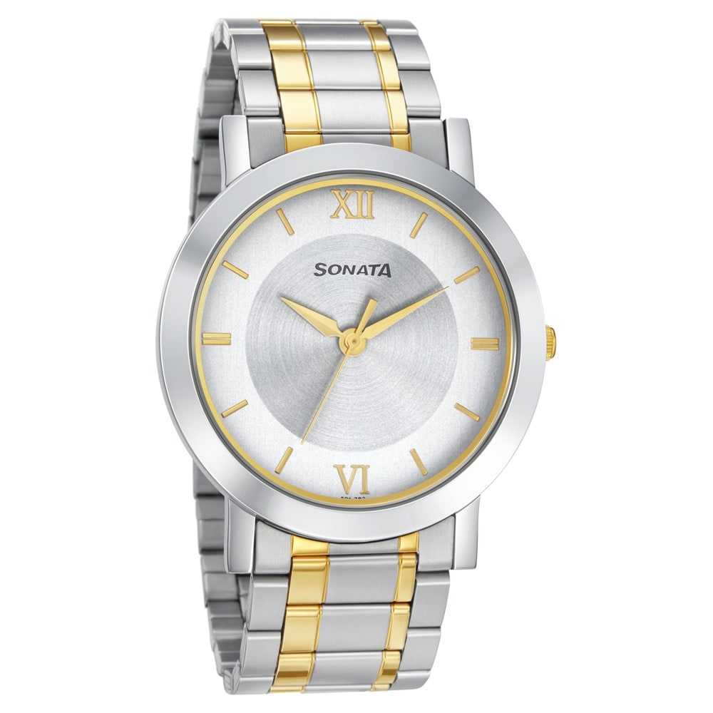 Sonata Utsav Grey Dial Stainless Steel Watch 77108BM02