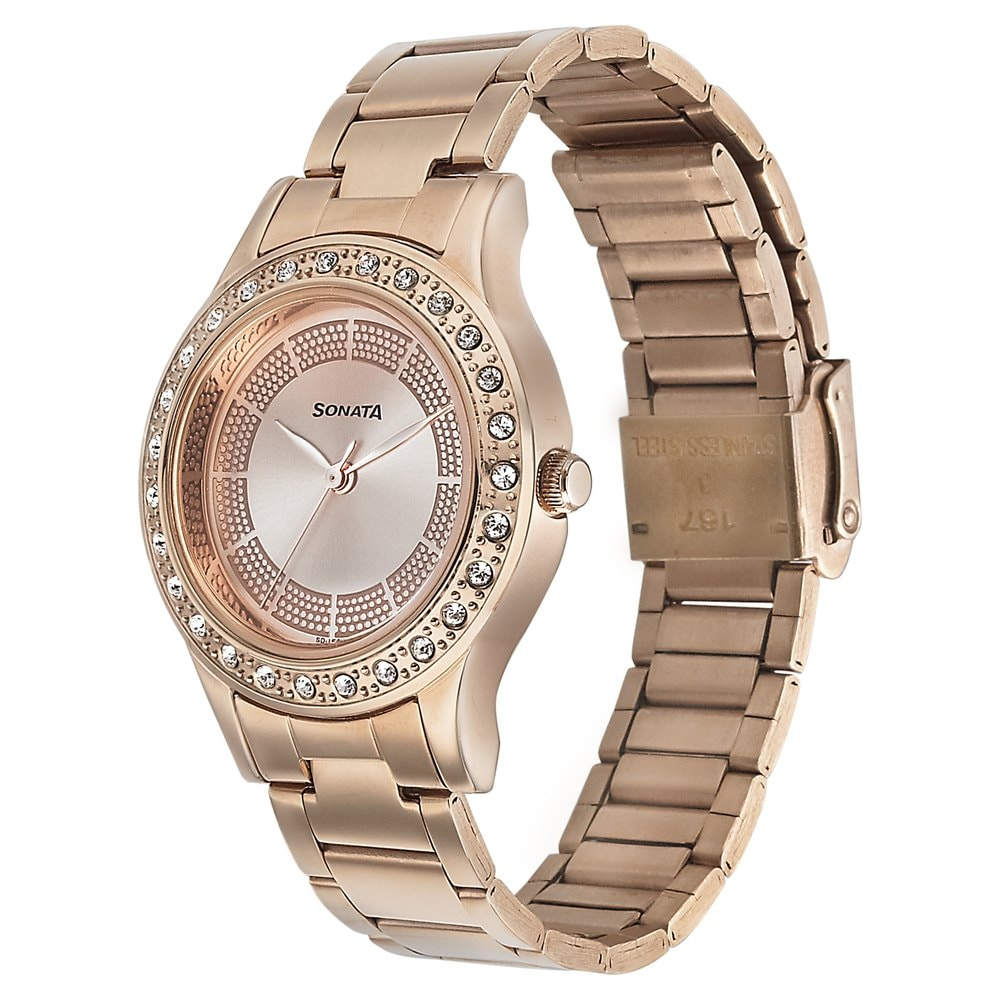 Sonata - Blush It Up With Rose Gold Dial Stainless Steel Strap Watch - 8123WM03