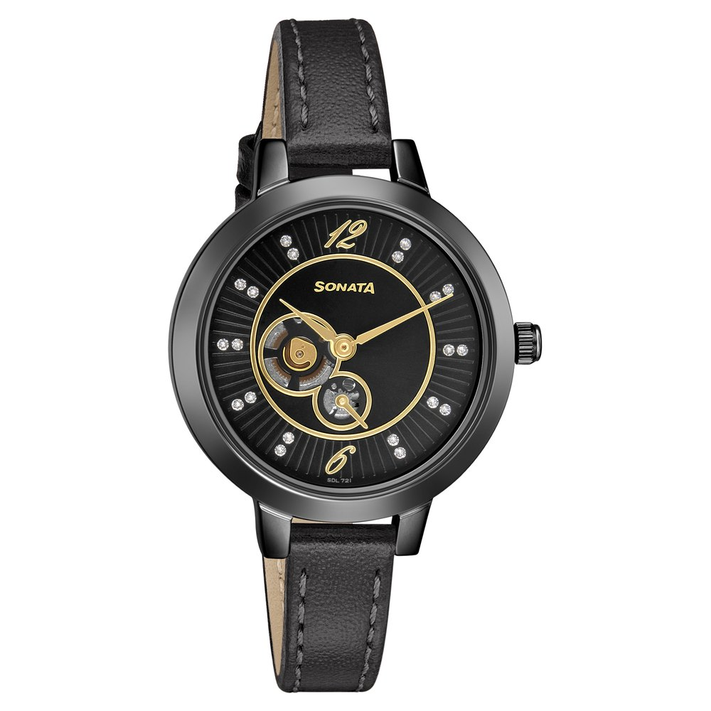Sonata 8141NL03 - Unveil Watch with Black Dial & Multifunction Function for Women
