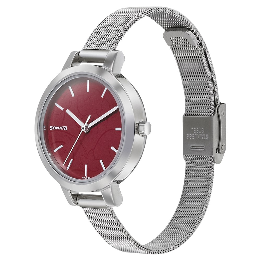 Sonata 8141SM11- Silver Lining from Sonata - Red Dial Analog Watch