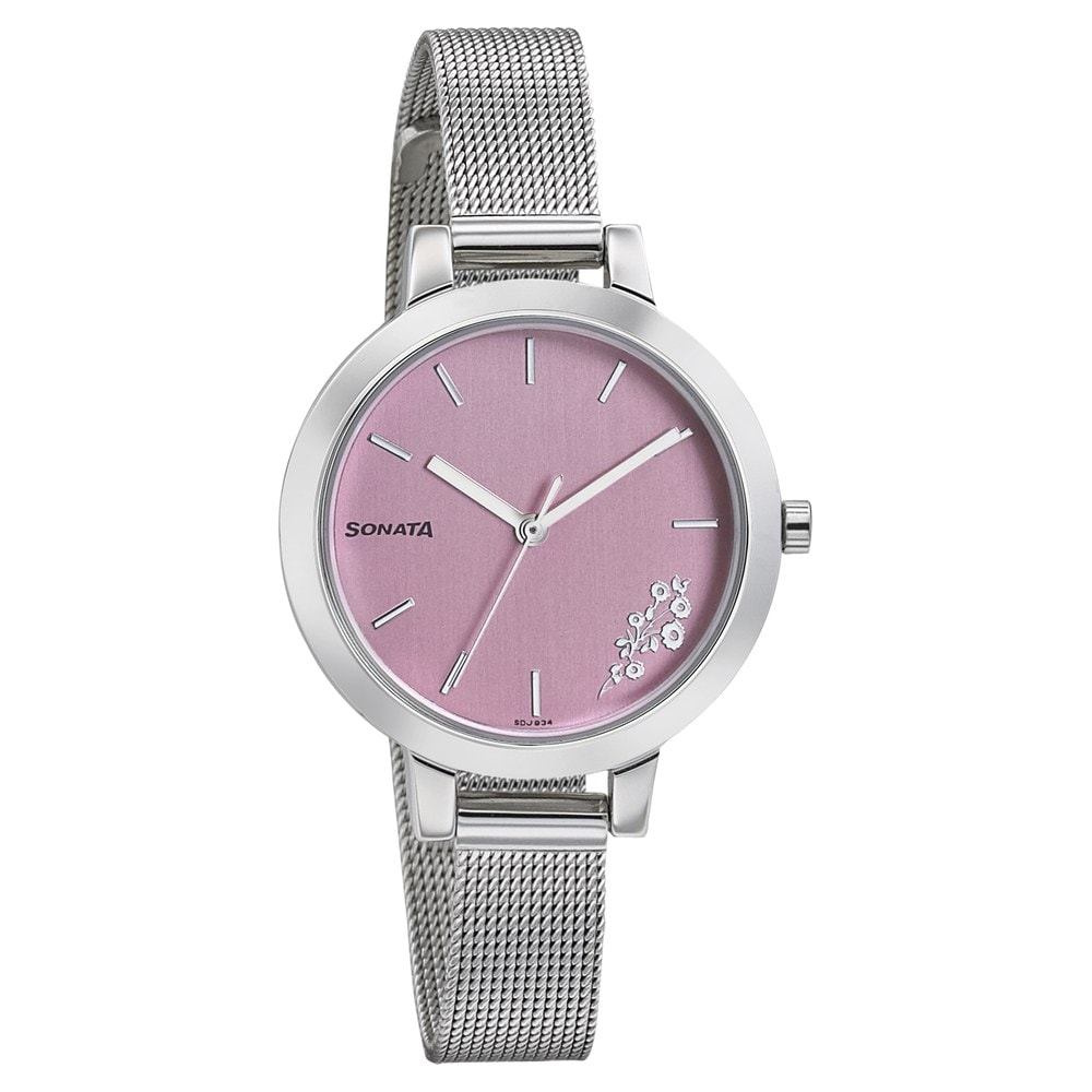 Sonata 8141SM12- Silver Lining from Sonata - Pink Dial Analog Watch