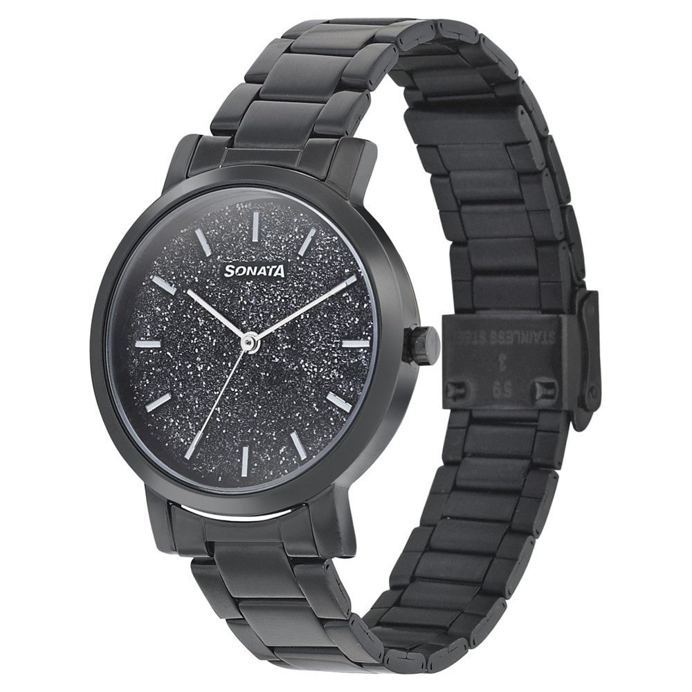 Sonata 8164NM01 - Onyx Black Analog Watch for Women