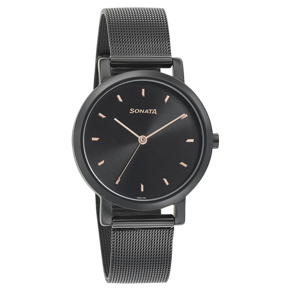 Sonata 8164NM02 - Onyx Black Analog Watch for Women