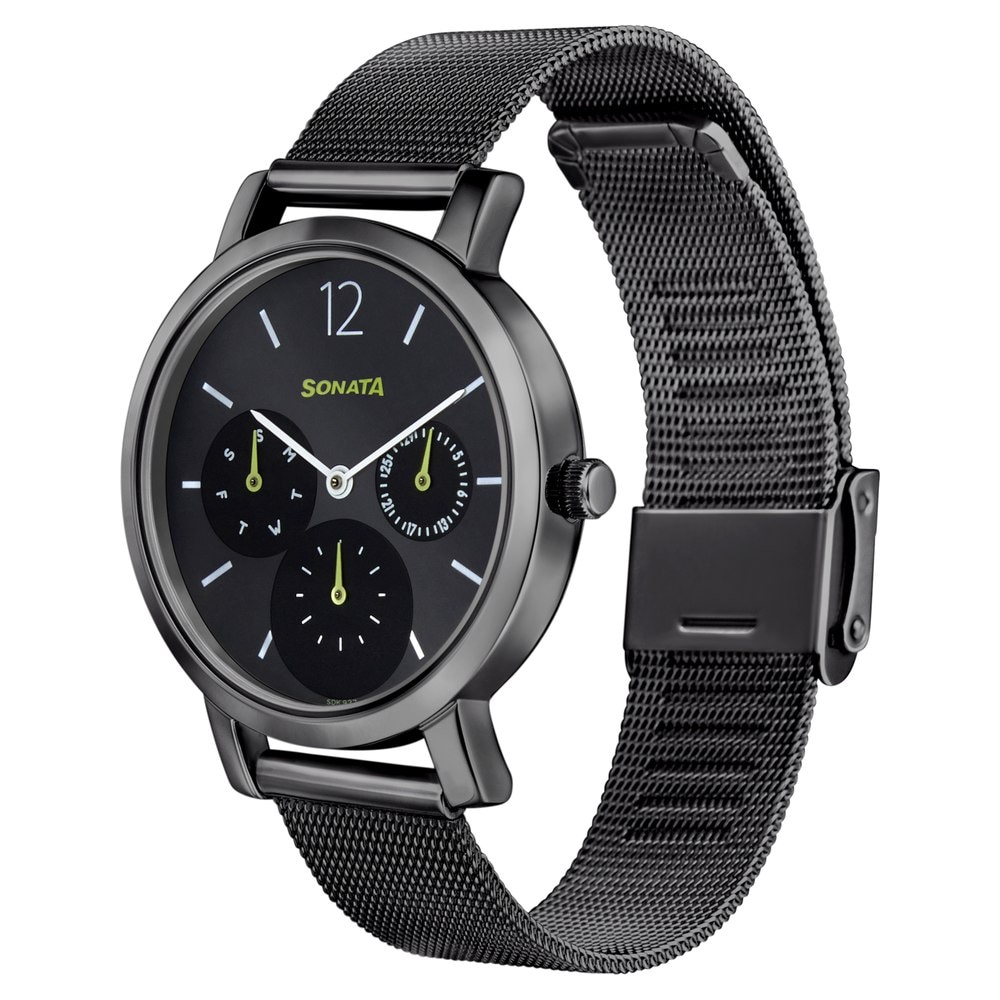 Sonata 8164NM03 -  Jet Black Dial Multifunction Watch for Women