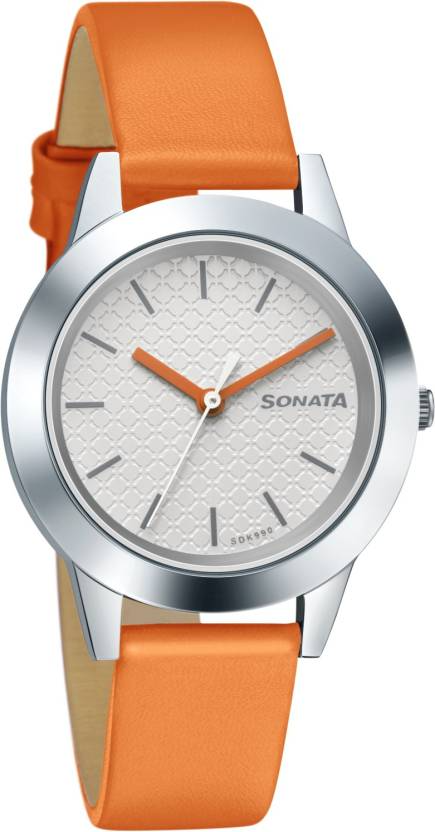 Sonata 87019SL13 - Splash by Sonata - Silver-White Geometric-Patterned Dial Analog Watch for Women