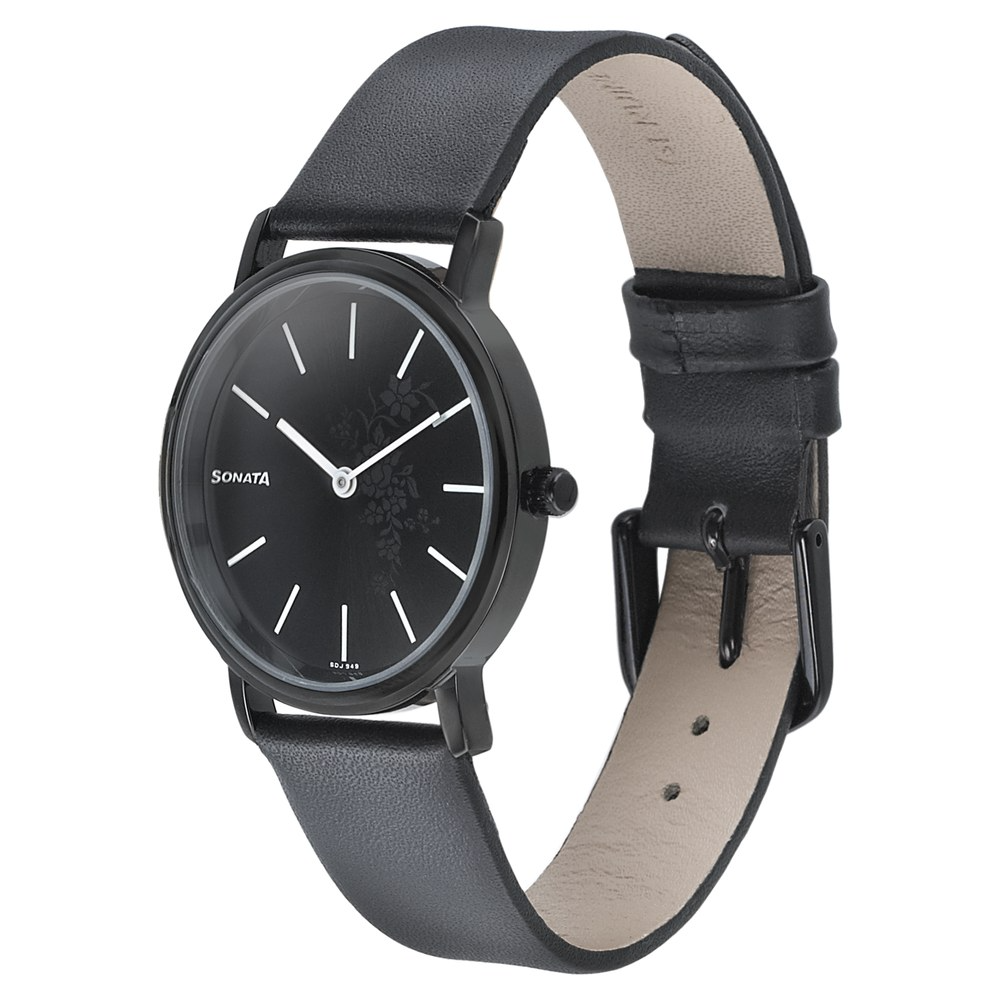 Sonata 87029NL02 - Silver Lining - Black Dial Analog Watch for Woman