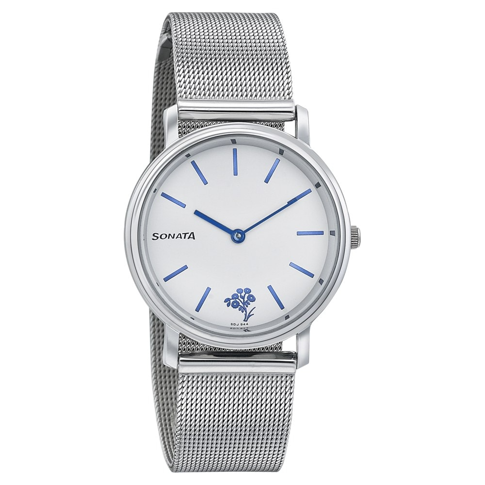 Sonata 87029SM01 - White Dial Analog Watch for Women
