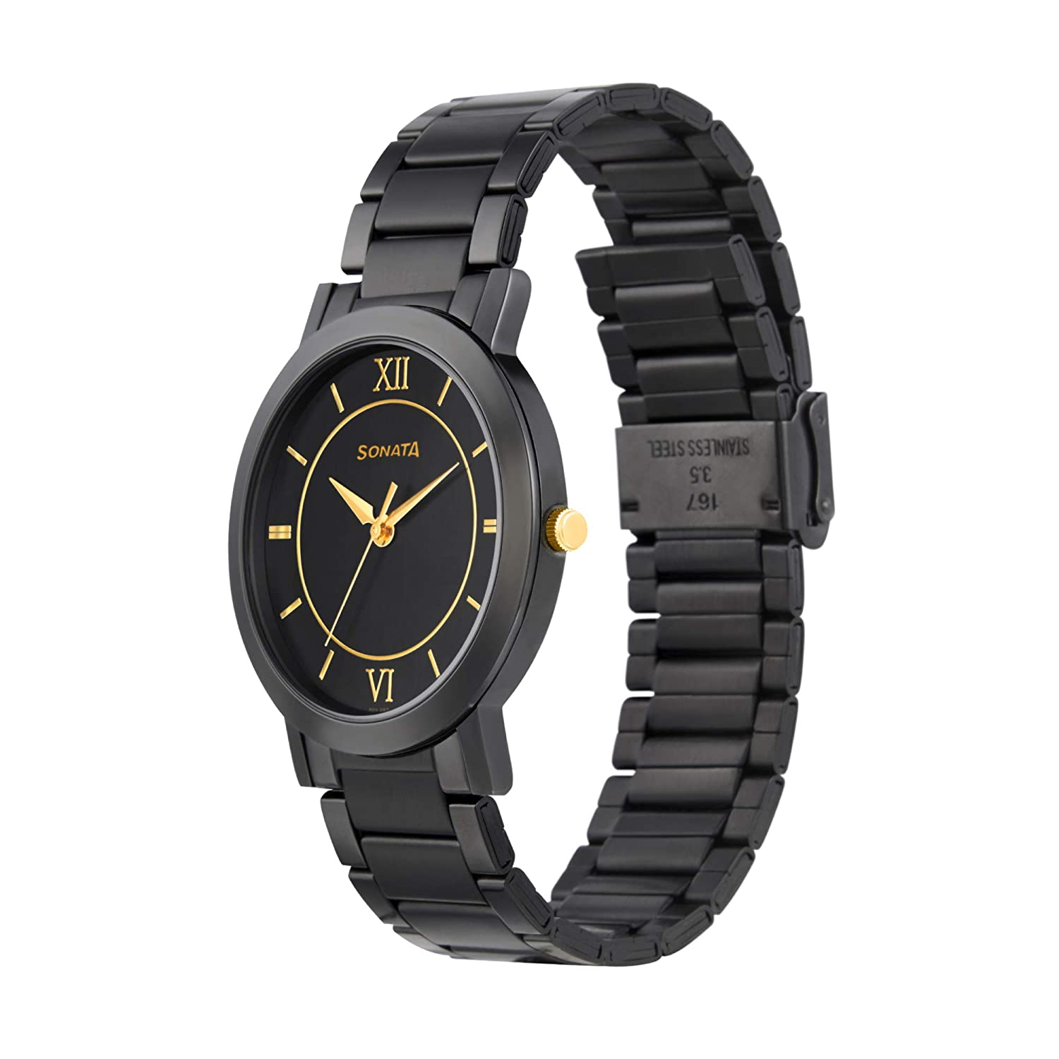 Sonata Beyond Gold Analog Black Dial Men's Watch 77108km01