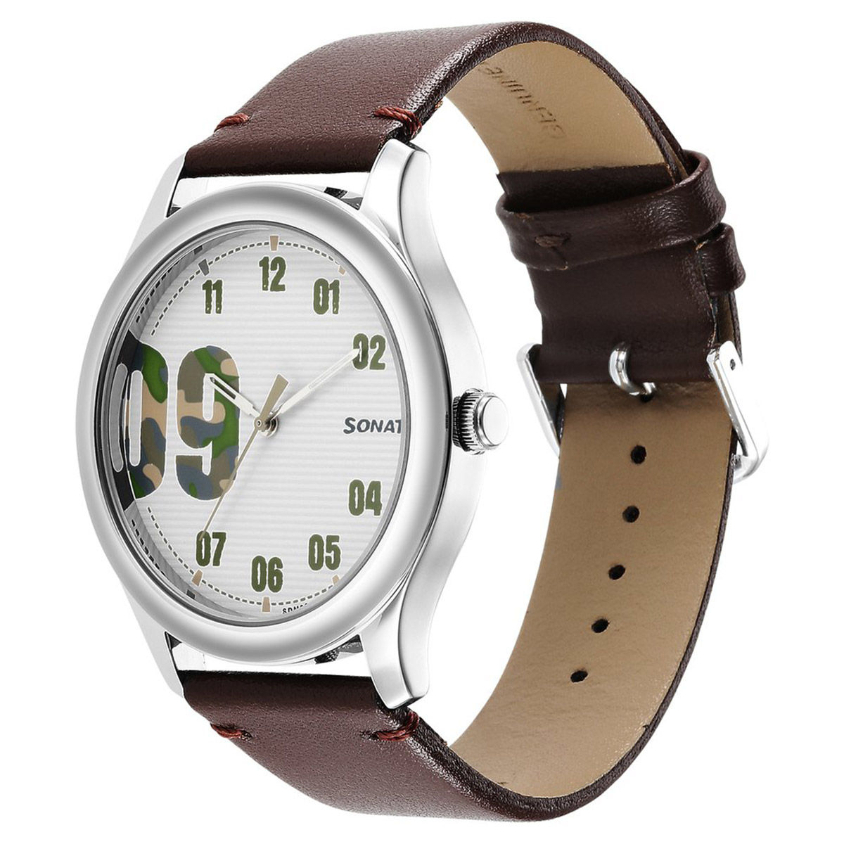 Sonata Camo 77106sl05 White Dial Analog Watch For Men