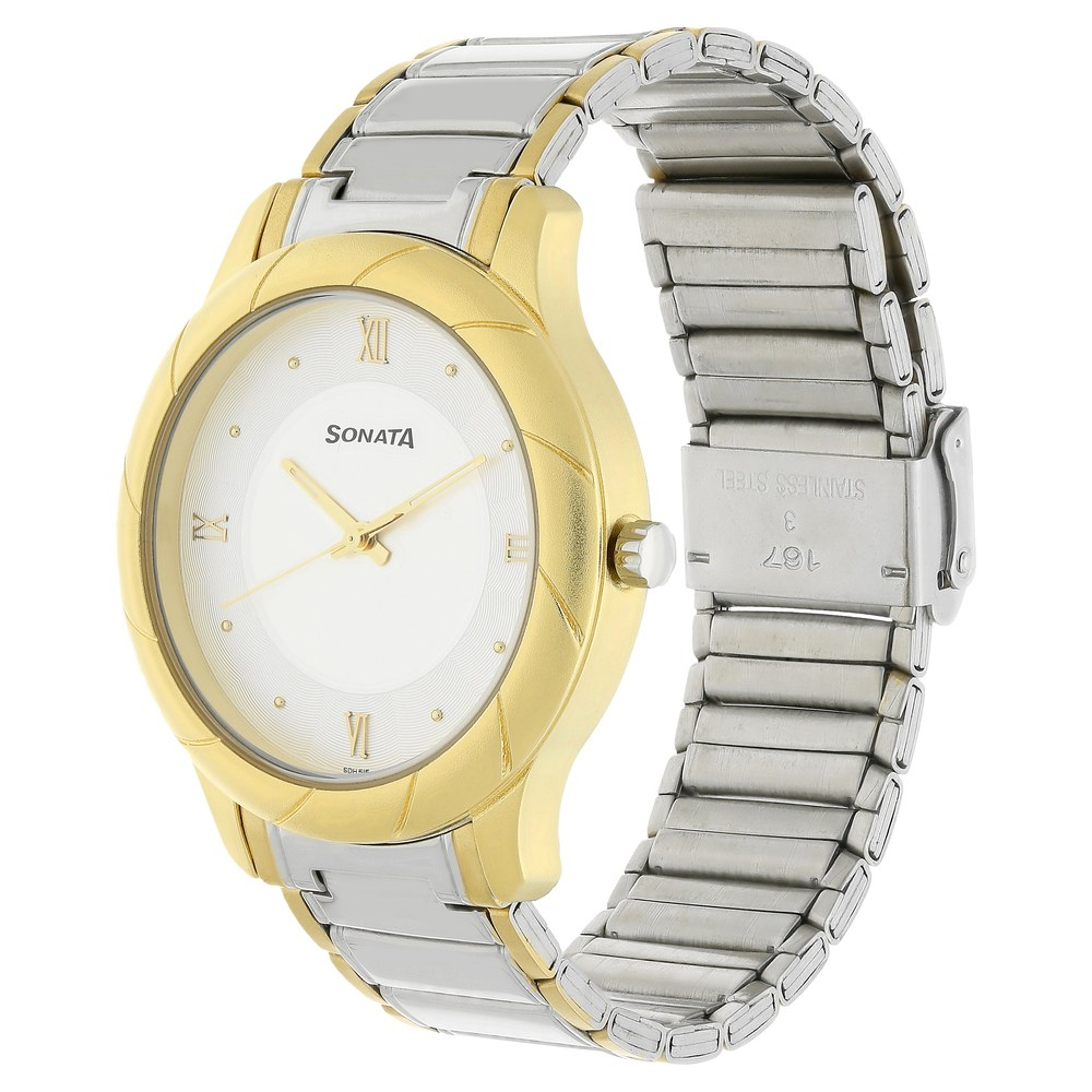 Sonata White Dial Analog Watch For Men - 7125bm01
