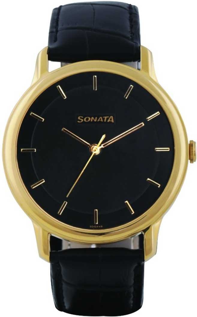 Sonata Sleek Analog Black Dial Watch For men 7128YL01