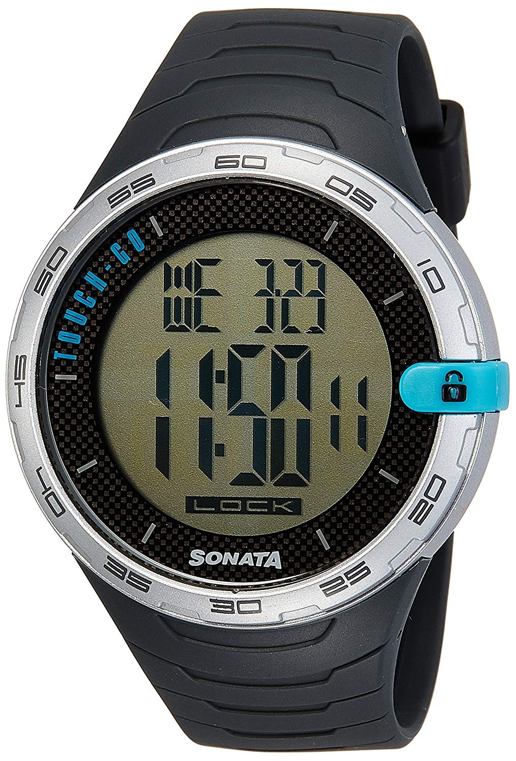 Sonata Black Dial Black Plastic Strap Watch For Men 77041PP01