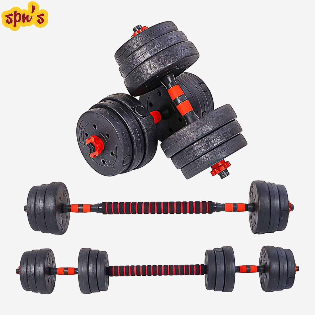SPN'S 2 In 1 30Kg Dumbbell Set With Barbell Connecter