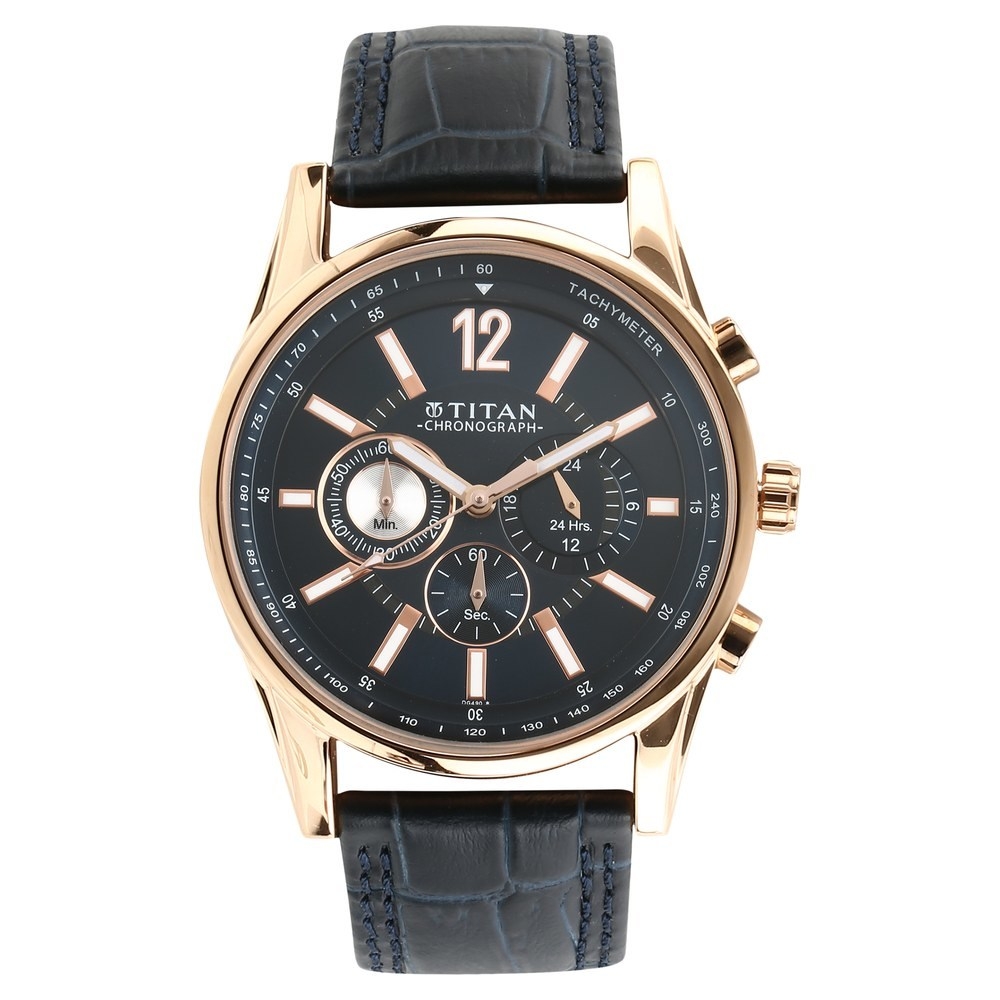 Titan Blue Dial Blue Leather Strap Watch For Men 9322WL05