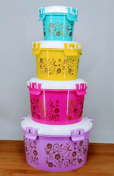Laughing Buddha - 4 Pieces Storage Box (Fresh Box-NK-1723) Round Clip Lock