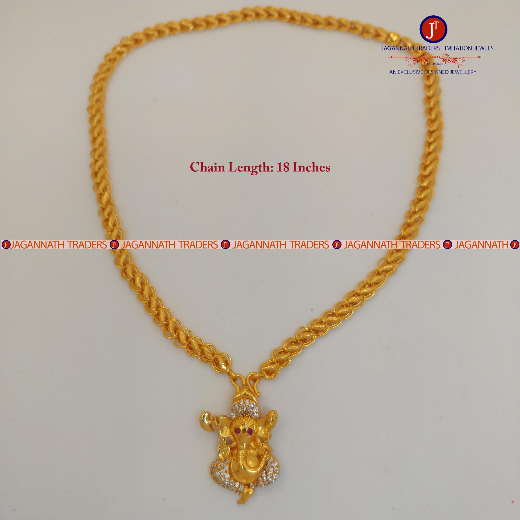 Stone Studded Ganesh Locket/Pendant With Chain