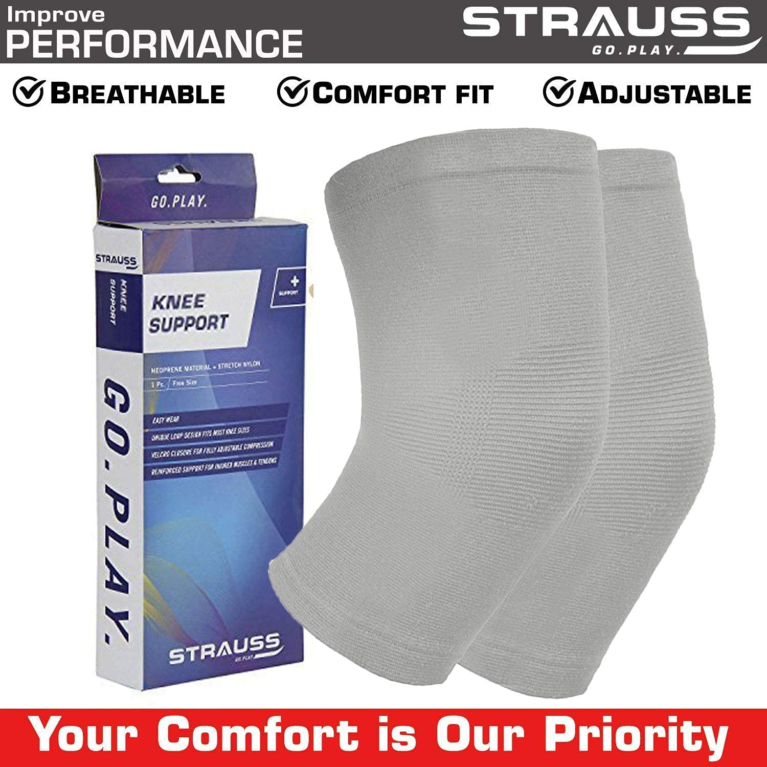 Strauss Compression Knee Support, Pair, (Large)