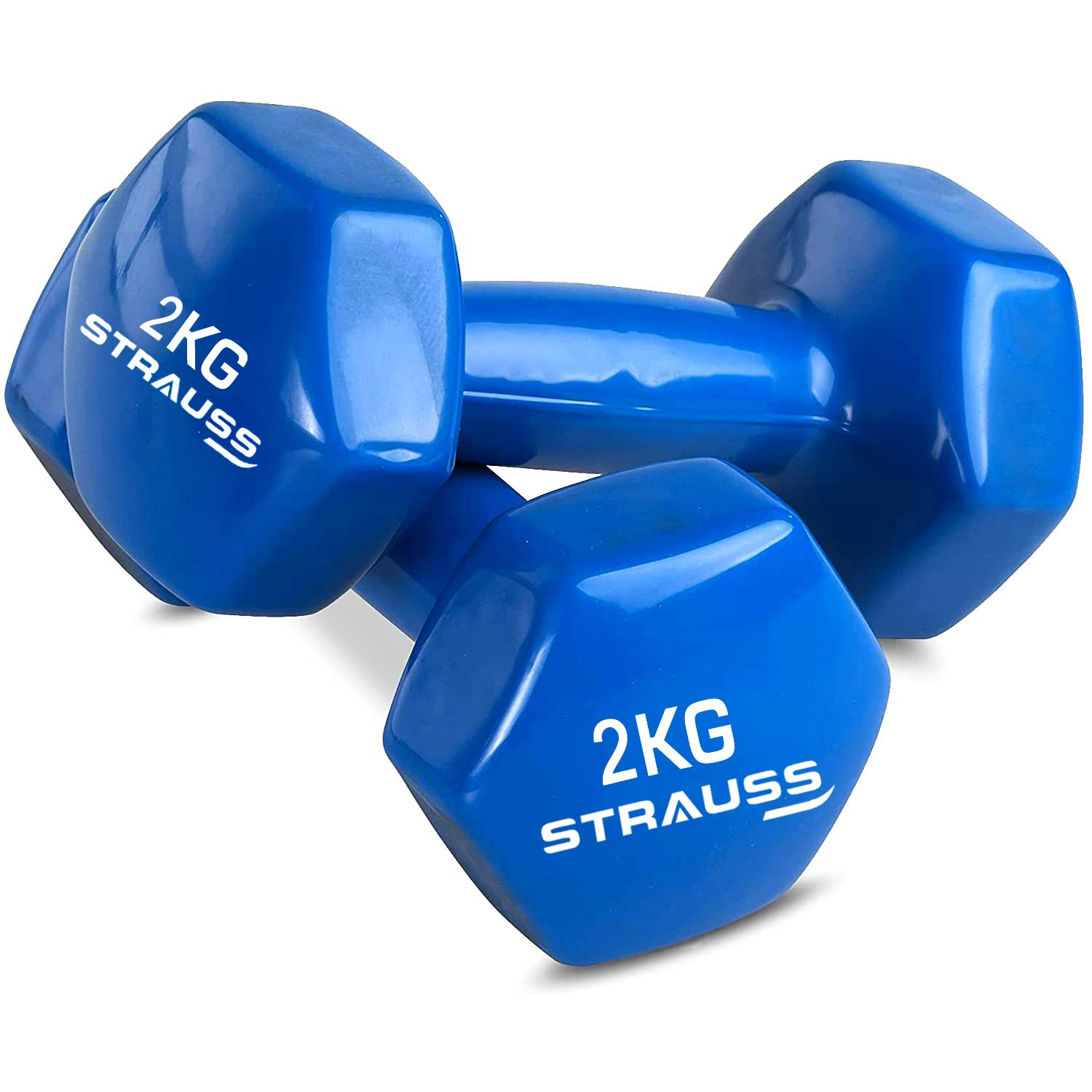 Strauss Unisex Dumbbell Set Vinyl Dumbbell 2 Kg Pair, Total 4 Kg Blue Color