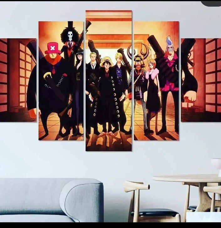 5 Piece Panel Wall Hang One Piece Anime Strawhat Crew 1 Canvas Art on Vinyl Forex Print with Frame by Om Suva Trades