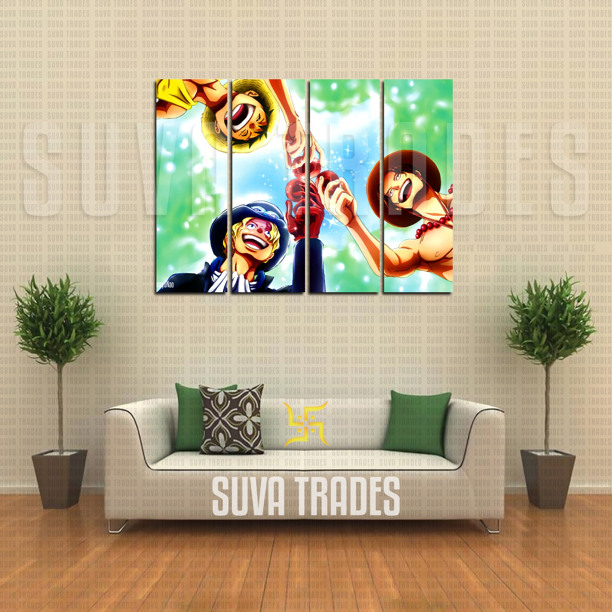 5 Piece Panel Wall Hang One Piece Anime Strawhat Crew 3 Canvas Art on Vinyl Forex Print with Frame by Om Suva Trades