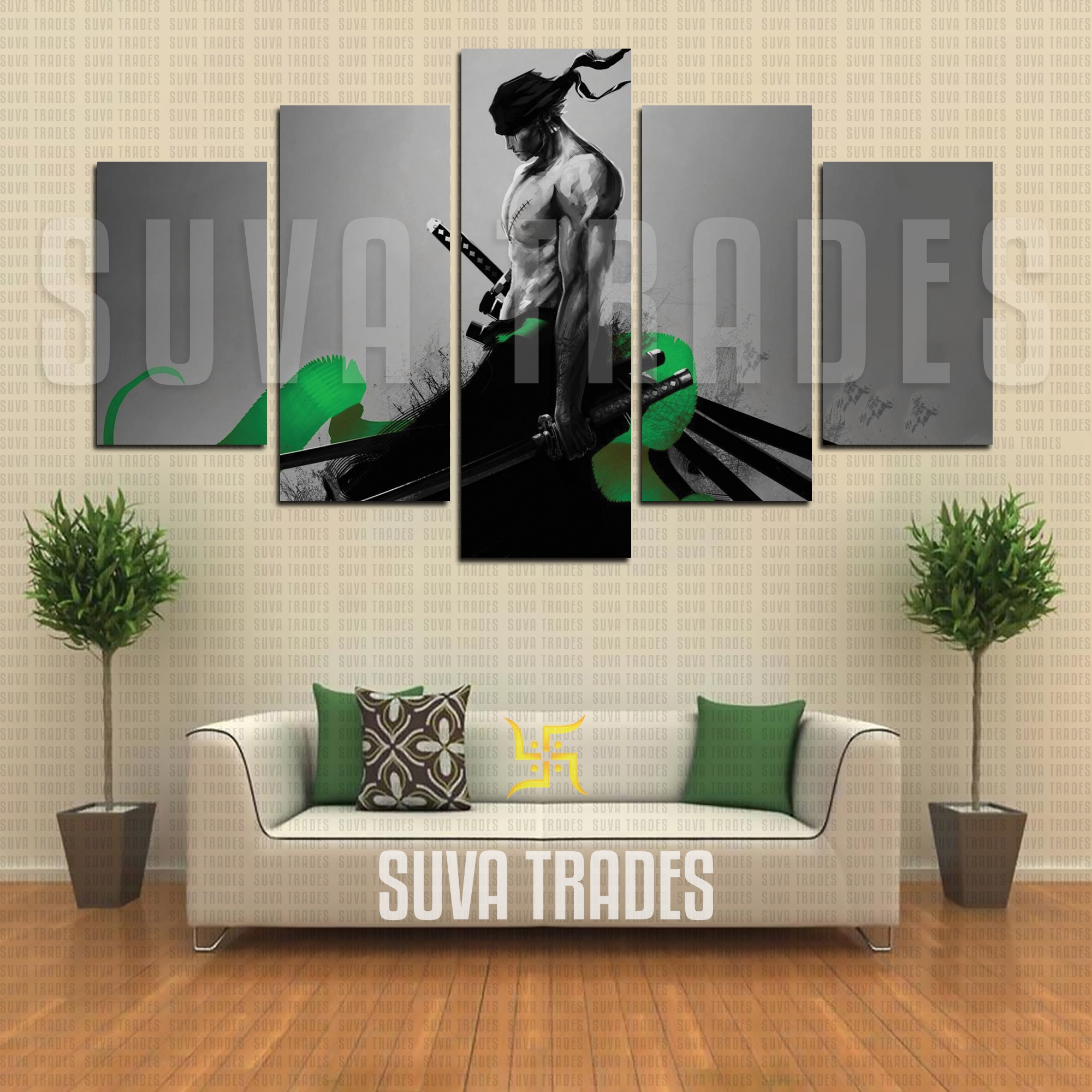5 Piece Panel Wall Hang One Piece Anime Strawhat Crew 4 Canvas Art on Vinyl Forex Print with Frame by Om Suva Trades