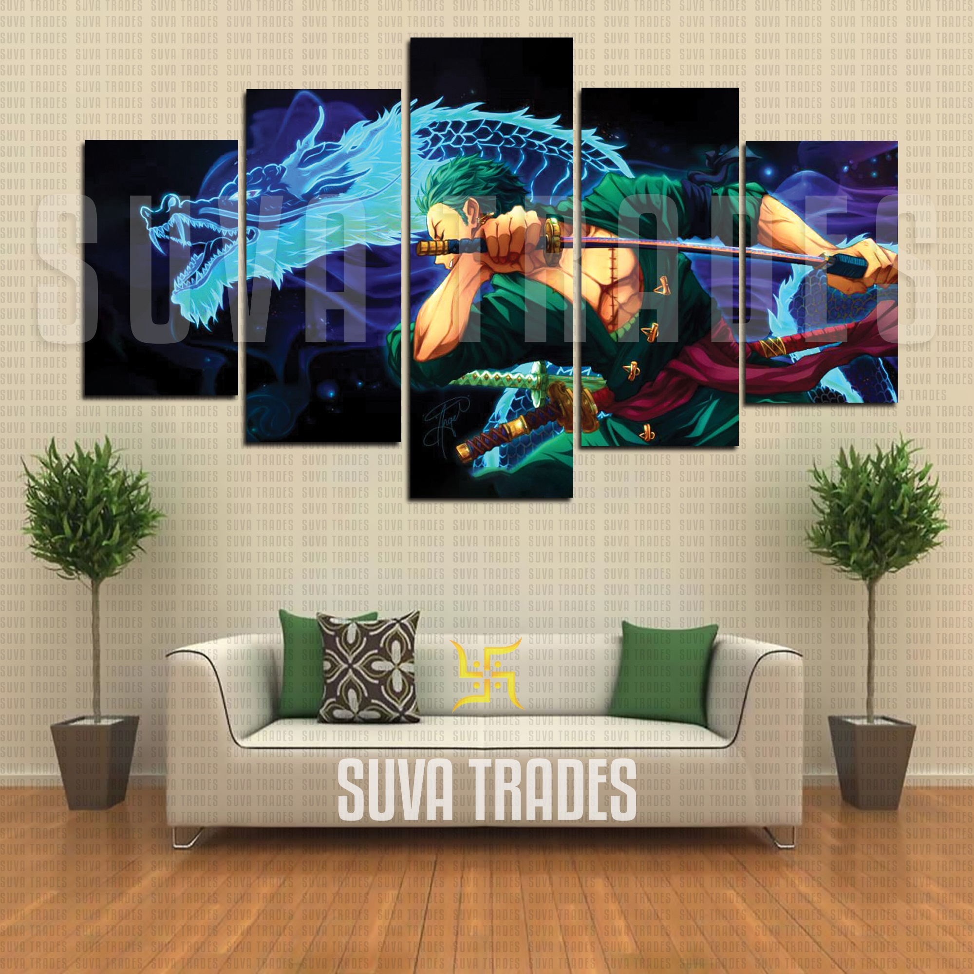 5 Piece Panel Wall Hang One Piece Anime Strawhat Crew 5 Canvas Art on Vinyl Forex Print with Frame by Om Suva Trades