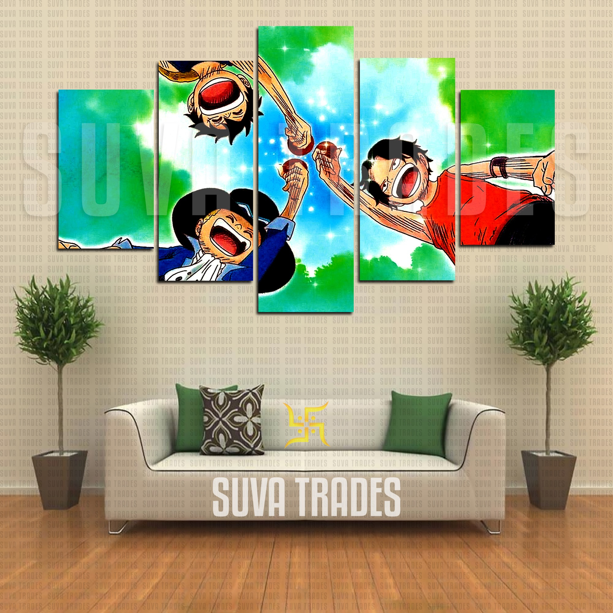 5 Piece Panel Wall Hang One Piece Anime Strawhat Crew 6 Canvas Art on Vinyl Forex Print with Frame by Om Suva Trades
