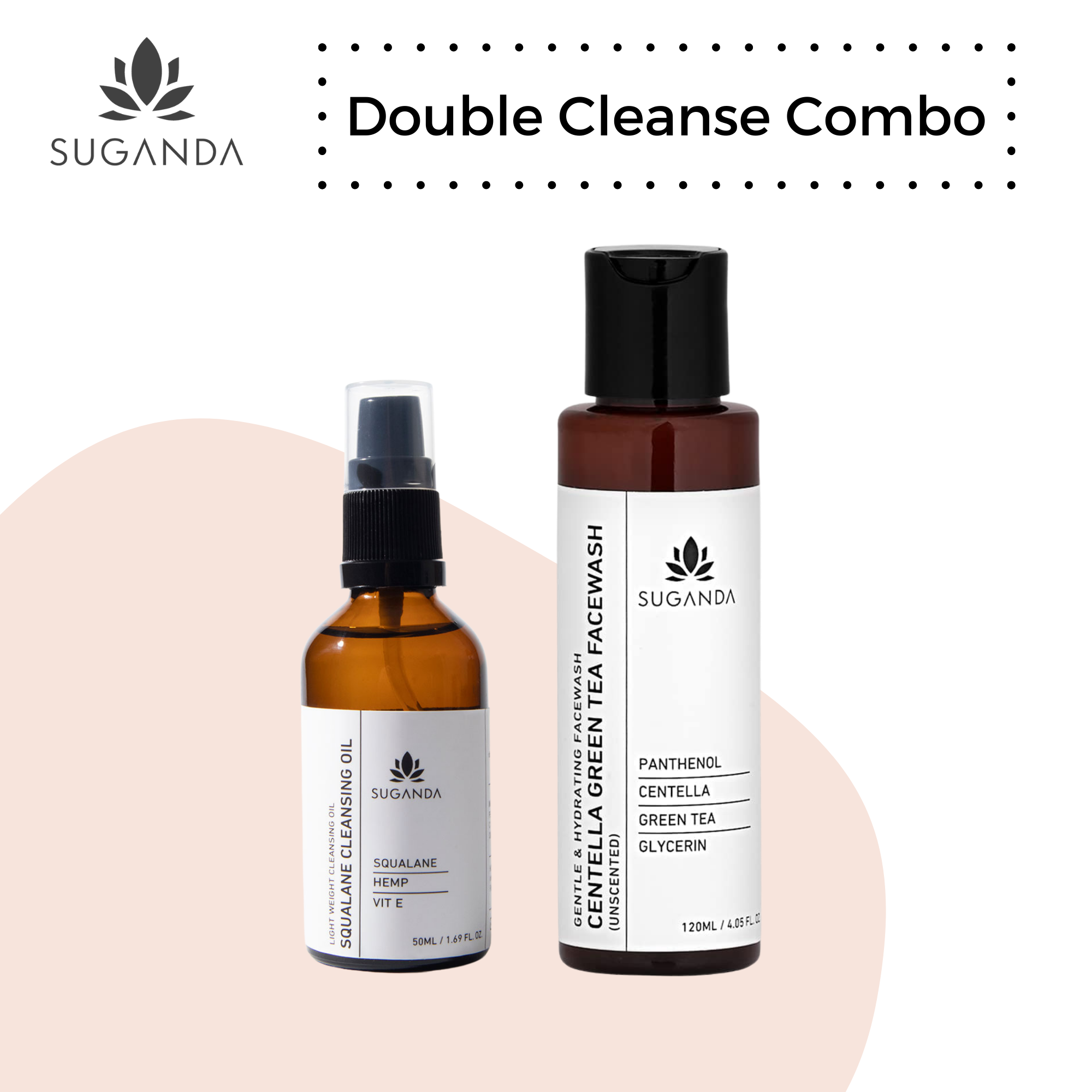 Suganda Double Cleanse Combo (Squalane Cleansing Oil - 50 ml & Centella Green Tea Face Wash Unscented - 120 ml)