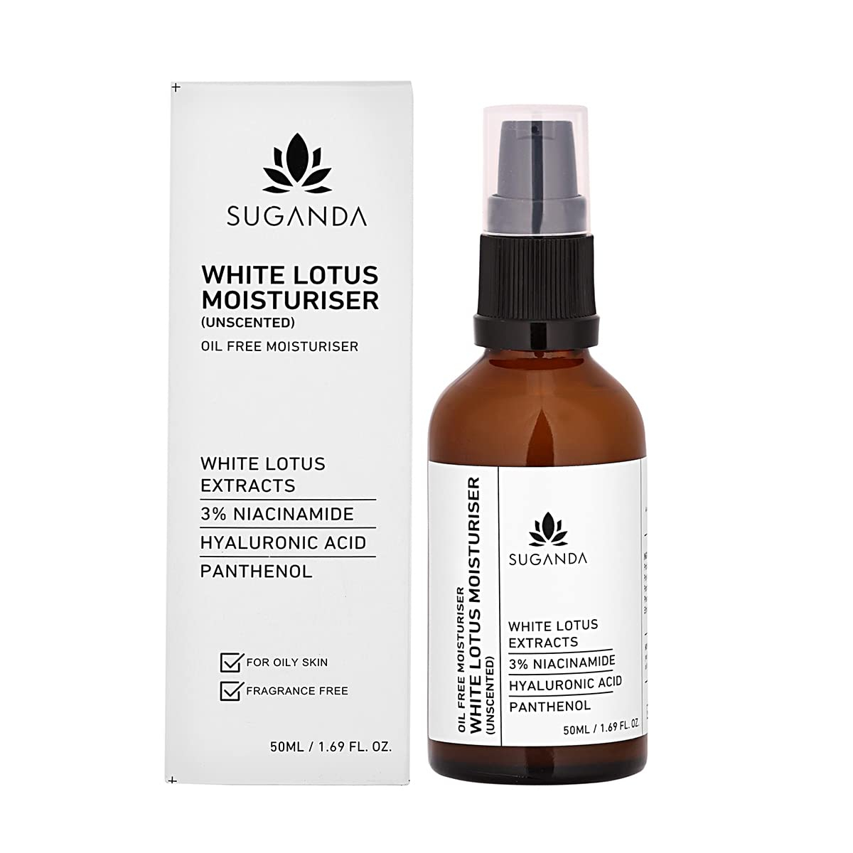 Suganda White Lotus (Sepicalm VG) Lightweight Oil Free Gel Moisturiser with 3% Niacinamide (Unscented) - 50 ml