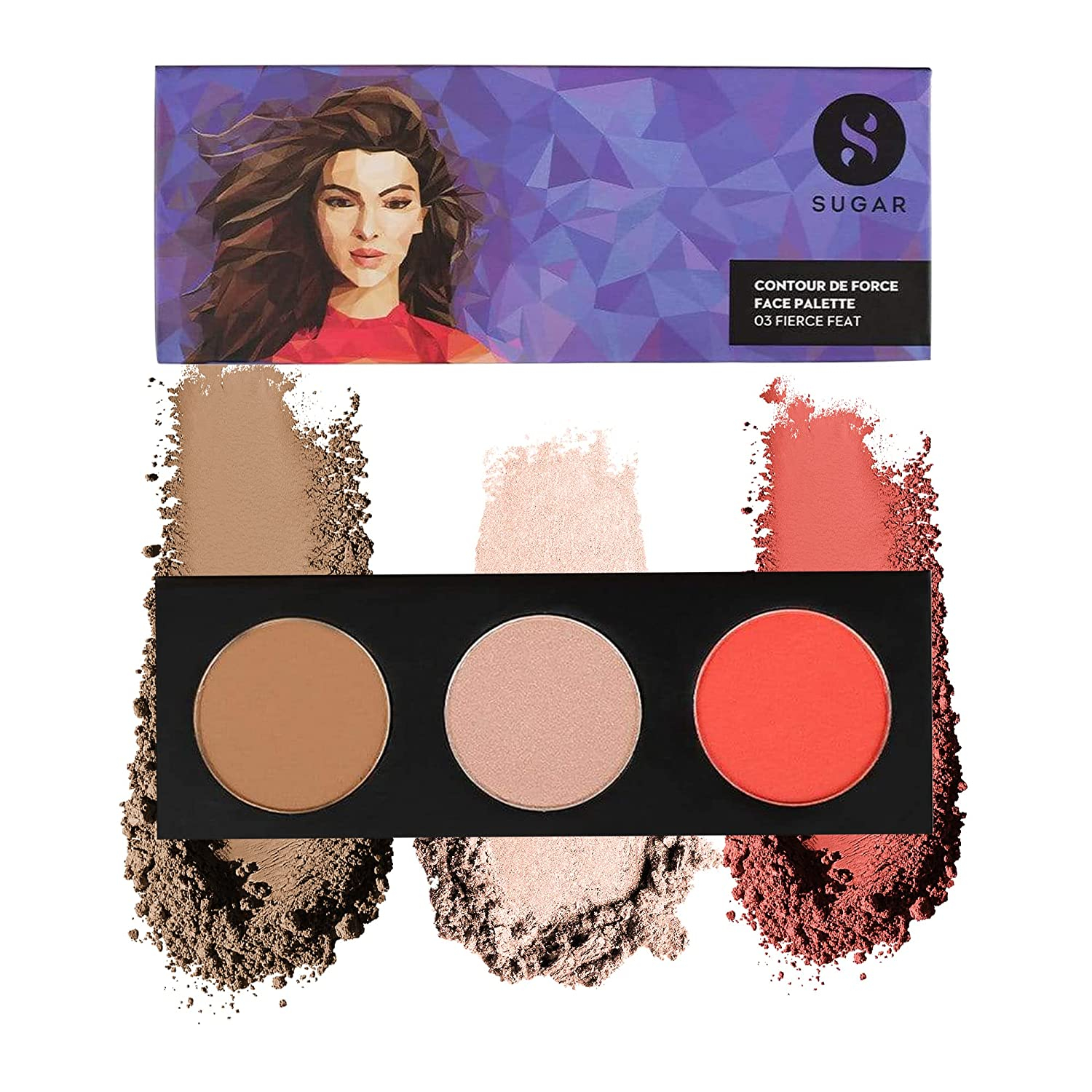 SUGAR Cosmetics - Contour De Force - Face Palette with Lightweight Blush, Highlighter And Bronzer - 03 Fierce Feat - Long Lasting Contour Blush Palette