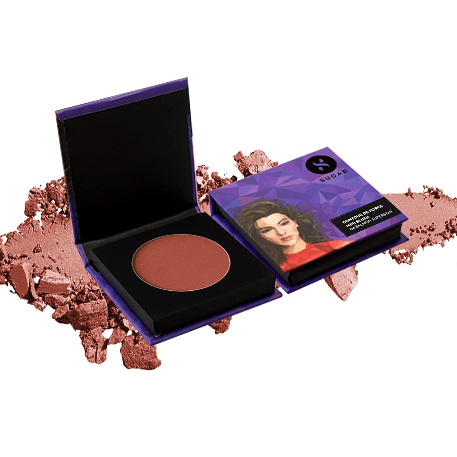 SUGAR Cosmetics - Contour De Force - Mini Blush - 04 Salmon Superstar (Warm Peach Blush) - Long Lasting, Lightweight Makeup Blusher for Face