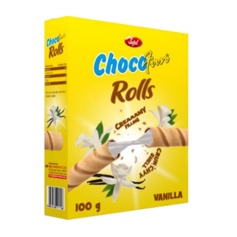 Sujal Choco Fun Rolls Vanilla 100gm