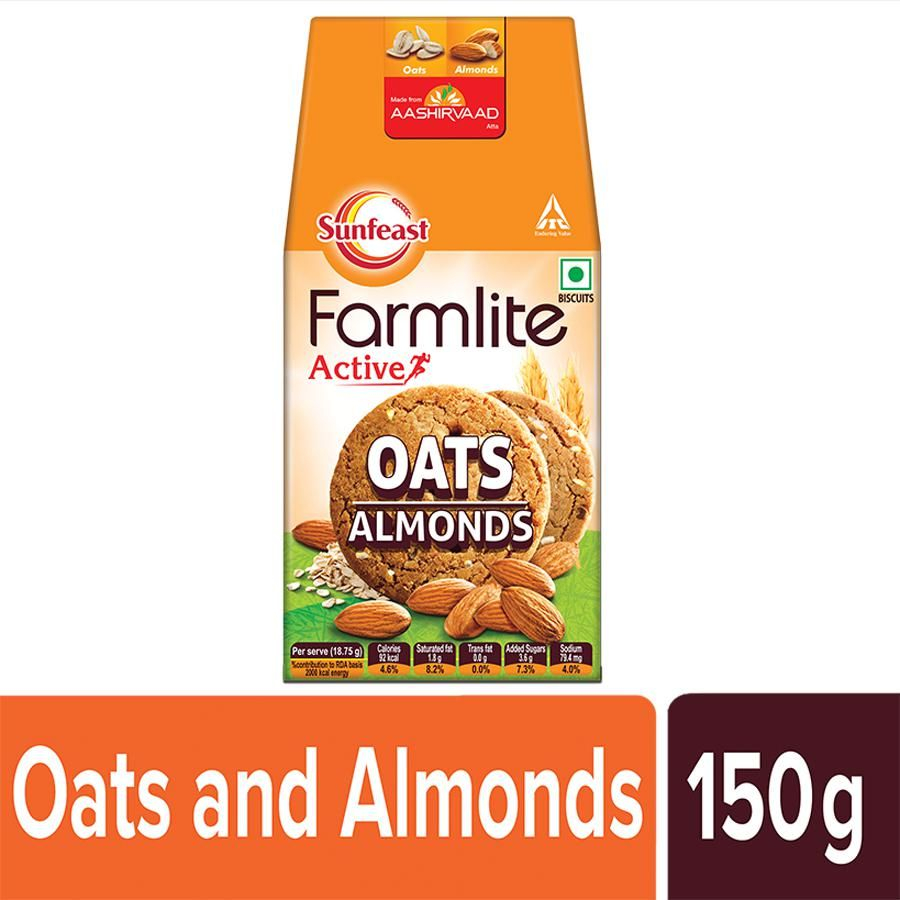 Sunfeast Farmlite Biscuit  - Cookies Oats with Almonds, 150 g Carton