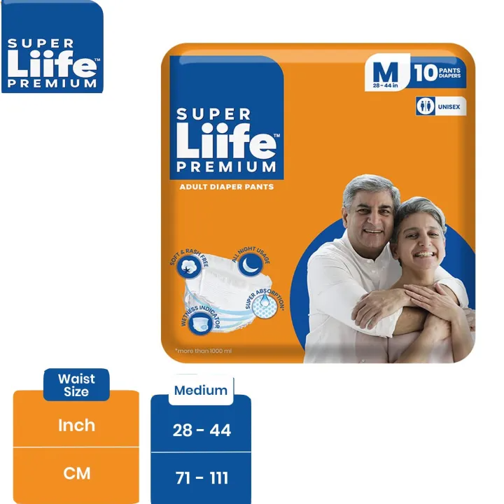Super Liife Soft And Rash Free Adult Diaper Pants With Wetness Indicator All Night Usage Medium 10pcs
