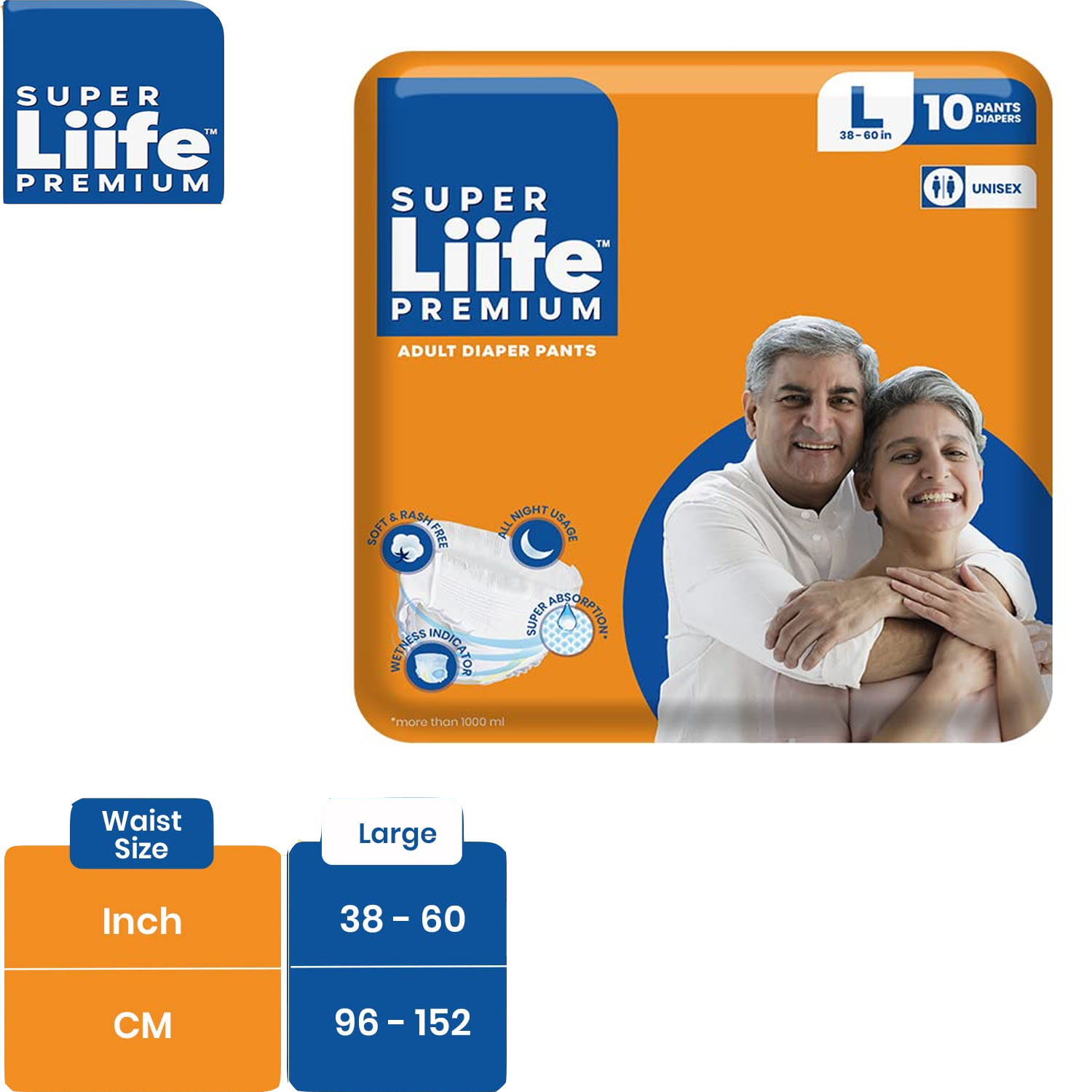 Super Liife - Soft And Rash Free Adult Diaper Pants With Wetness Indicator All Night Usage Large - 10pcs