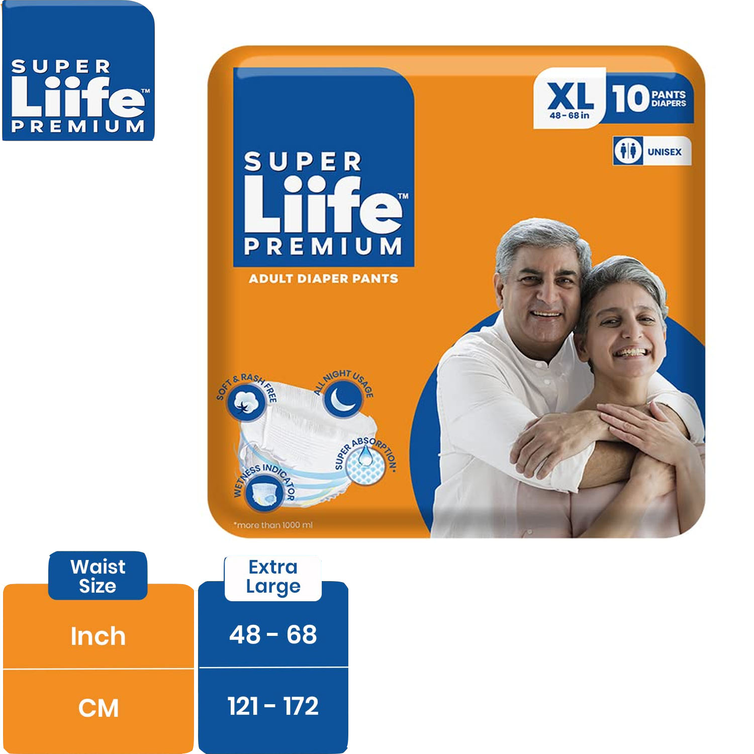 Super Liife - Soft And Rash Free Adult Diaper Pants With Wetness Indicator All Night Usage XL - 10pcs