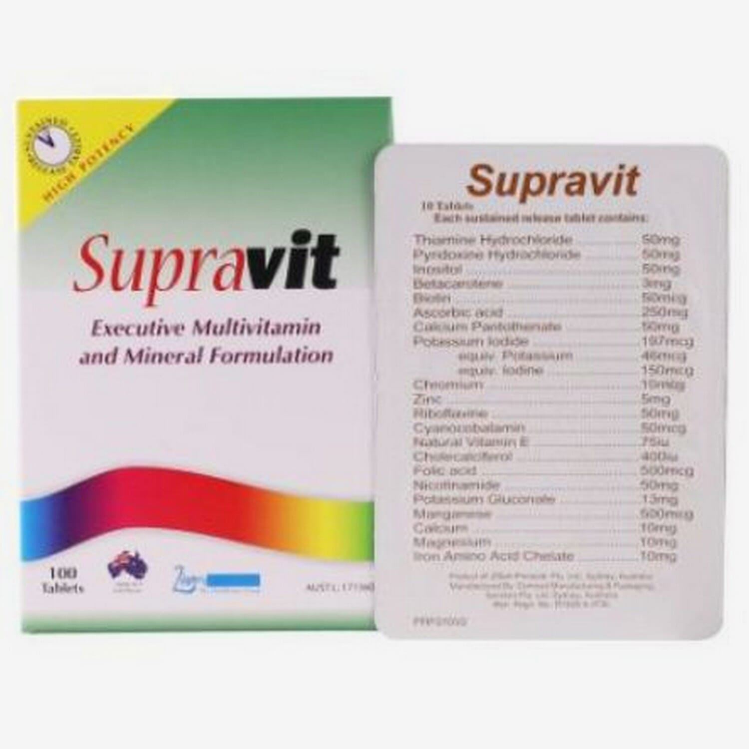 Supravit Multivitamin, Multimineral Capsules, Sodium Free, No Added Preservatives - Imported From Australia - 100 Tablets Box