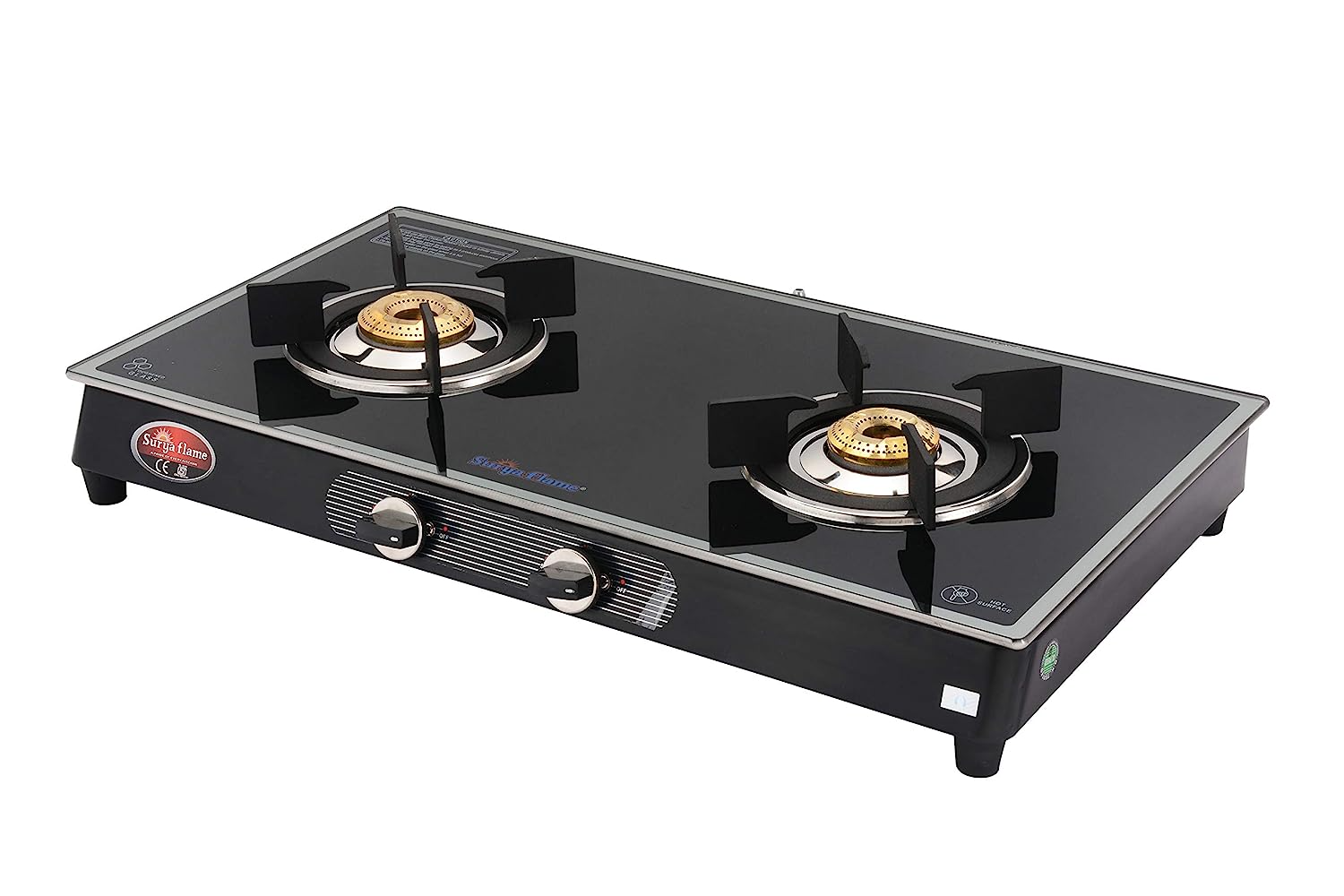 Surya Flame - Lpg Stove 2b Silverline Ms Auto - Silverline Series Glass Top Range (with Push Auto & Isi)