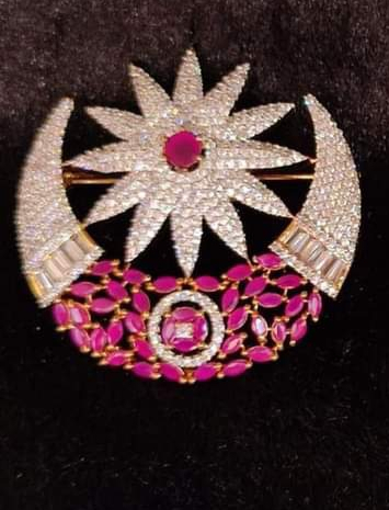 Half Moon Design Ruby CZ Designer Brooch