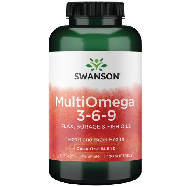 Swanson MultiOmega 3-6-9 - Non-GMO Flax Oil, Borage Oil, & Fish Oil Capsules - Essential Fatty Acids Supporting Cardiovascular Health & Brain Health - (120Softgels, 2400mg Serving)