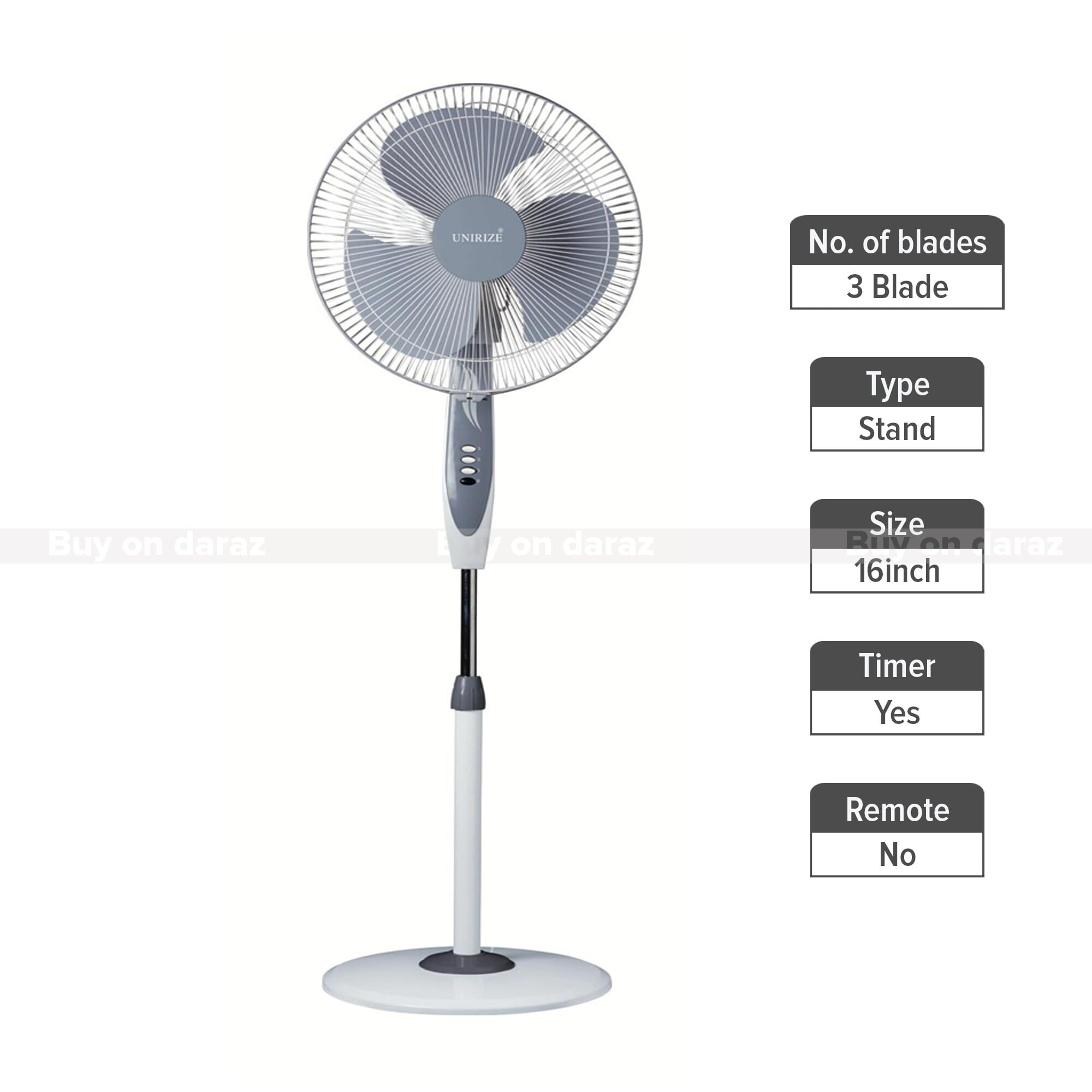 Unirize 16 Inch Swift Stand Fan - 2100 RPM