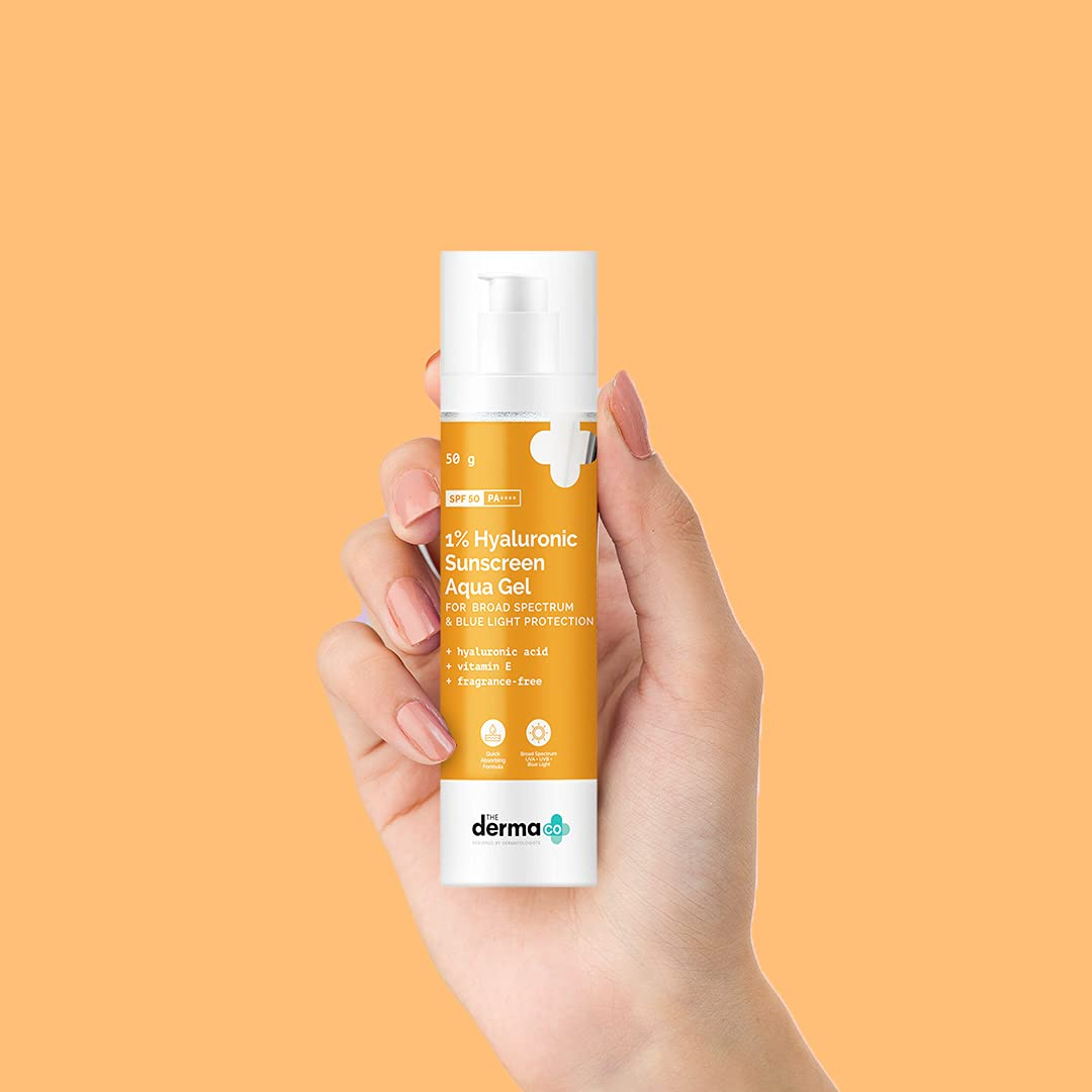The Derma Co 1% Hyaluronic Sunscreen Aqua Ultra Light Gel with SPF 50 PA++++ For Broad Spectrum, UV A, UV B & Blue Light Protection - 50g(dermaco)