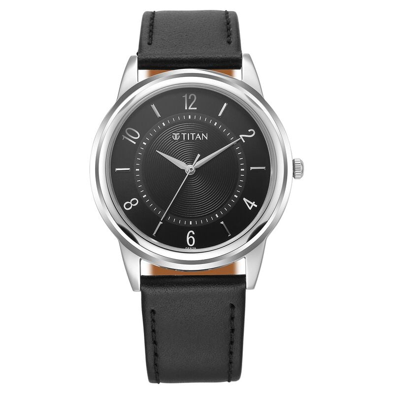 Titan 1638SL02 -Karishma Zing Quartz Analog Black Dial Leather Strap Watch for Men