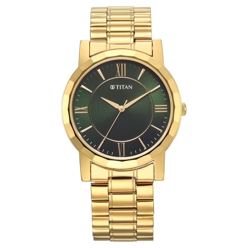 Titan 1644YM05 - Karishma Zing Quartz Analog Green Dial Stainless Steel Strap Watch for Men