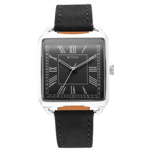 Titan 1676SL03 - Retro Revive Quartz Analog Black Dial Leather Strap