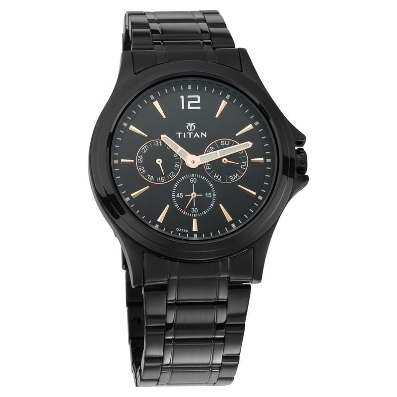 Titan 1698NM01 - Quartz Multifunction Black Dial Stainless Steel Strap Watch for Men