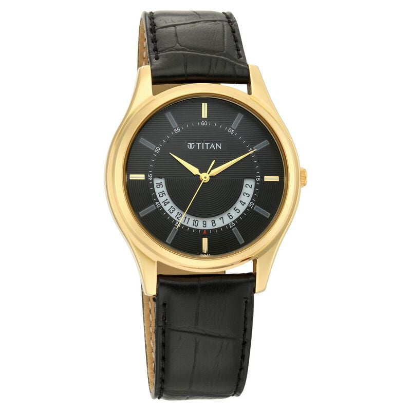 Titan 1713YL01 - Lagan Black Dial Analog Leather Strap Watch for Men
